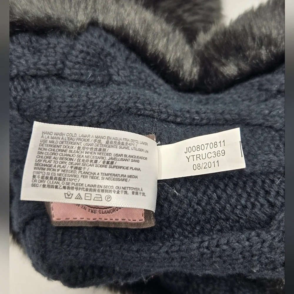 JUICY COUTURE BLACK FAUX FUR INFINITY SCARF CABLE KNIT INTERIOR WINTER WOMEN OS